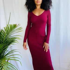 Maroon Long Sleeve Akira Midi Dress